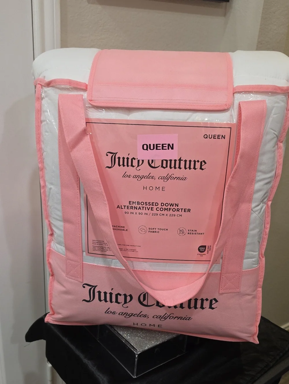 Juicy Couture Home Embossed Down Alternative Queen Comforter- White